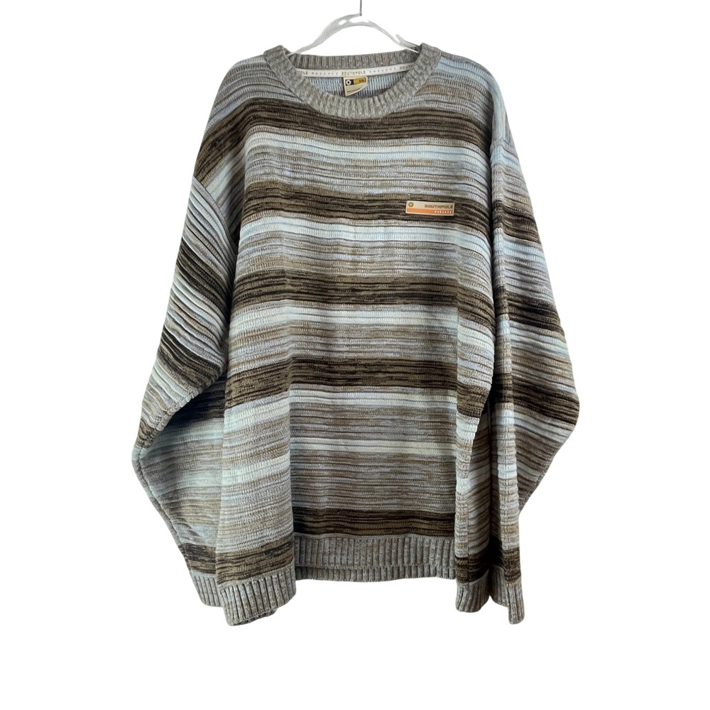 Southpole Vintage Y2K Striped Rib 3D Knit Sweater Mens XXL Brown Blue Streetwear